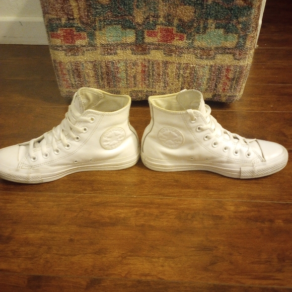 All White Leather Converse All Star High Top Sneakers - Picture 4 of 7